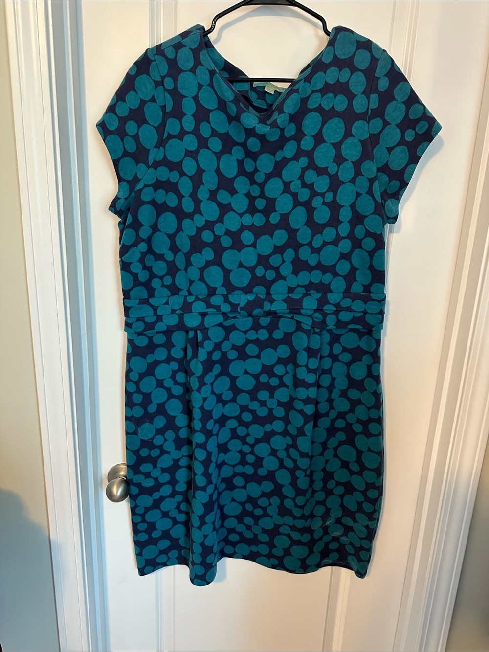 Boden Teal Spot Print Midi Dress on Navy